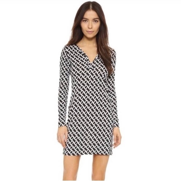 DVF Diane Von Furstenberg Dress Size 4 Black White Chain Link Silk - Picture 15 of 16